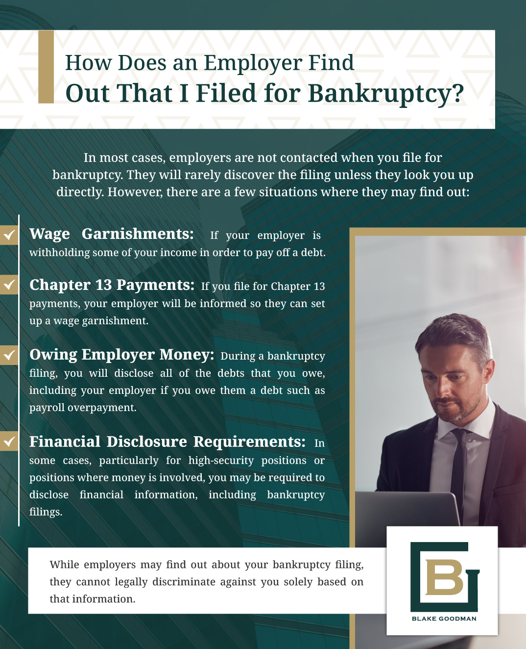 An infographic that explains How Does An Employer Find Out That I Filed For Bankruptcy