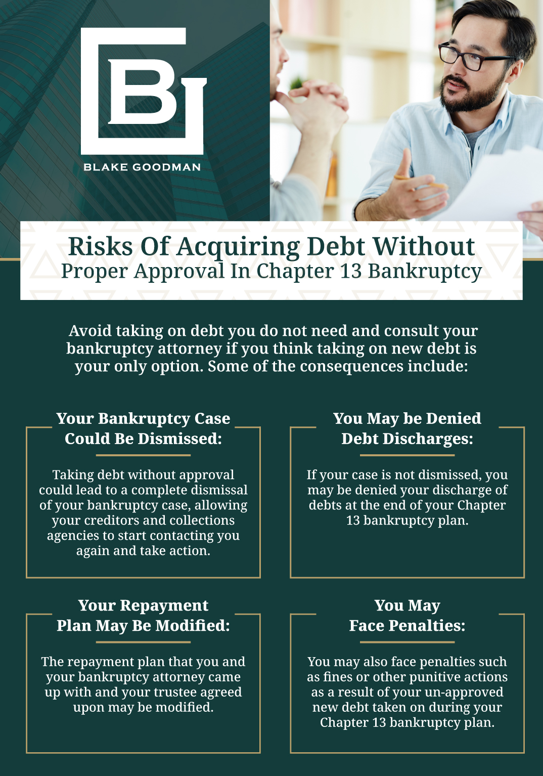 Infographic that explains the Risks Of Acquiring Debt Without Proper Approval In Chapter 13 Bankruptcy