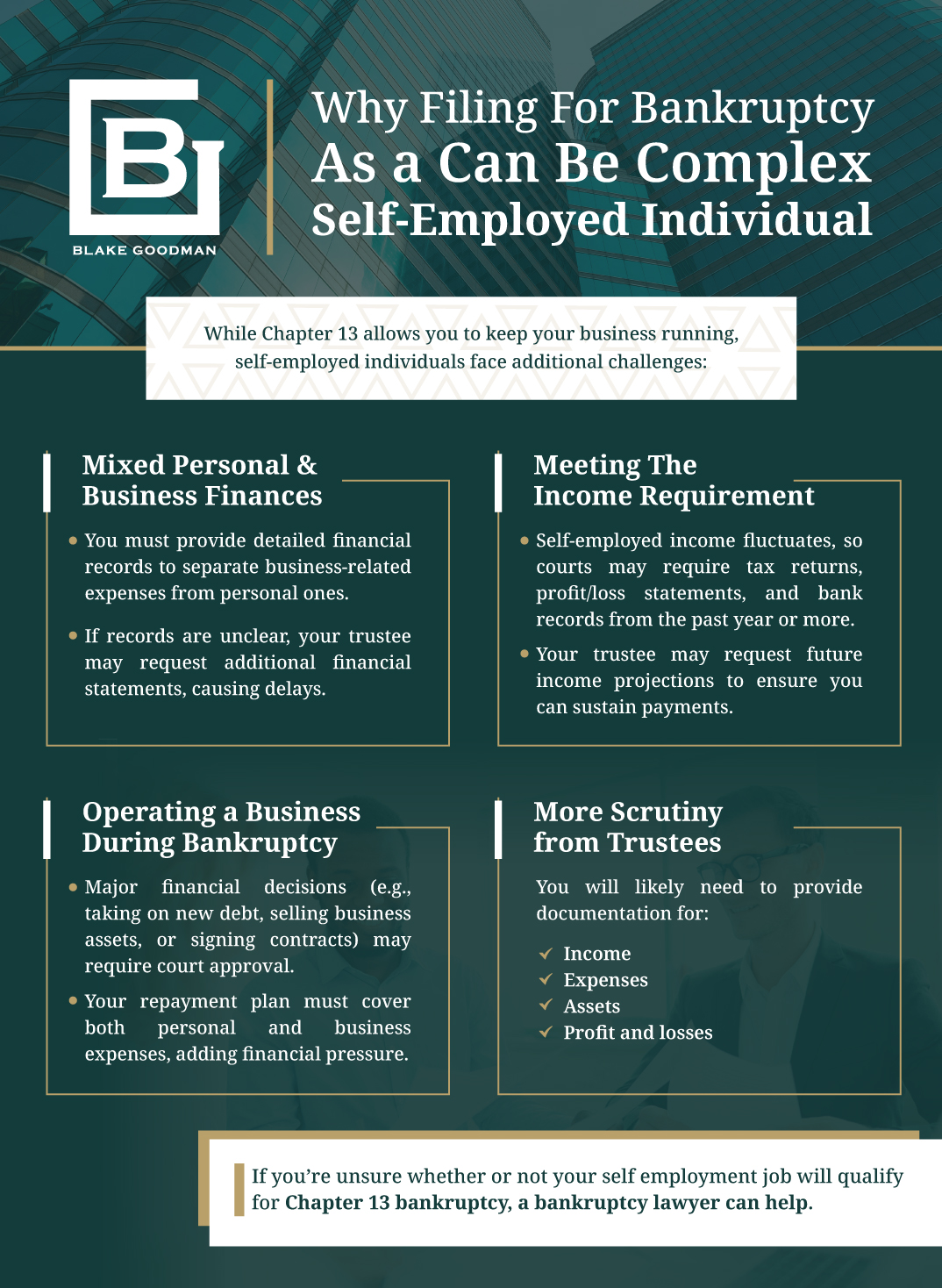 Infographic that explains Why Filing For Bankruptcy As a Self-Employed Individual Can Be Complex